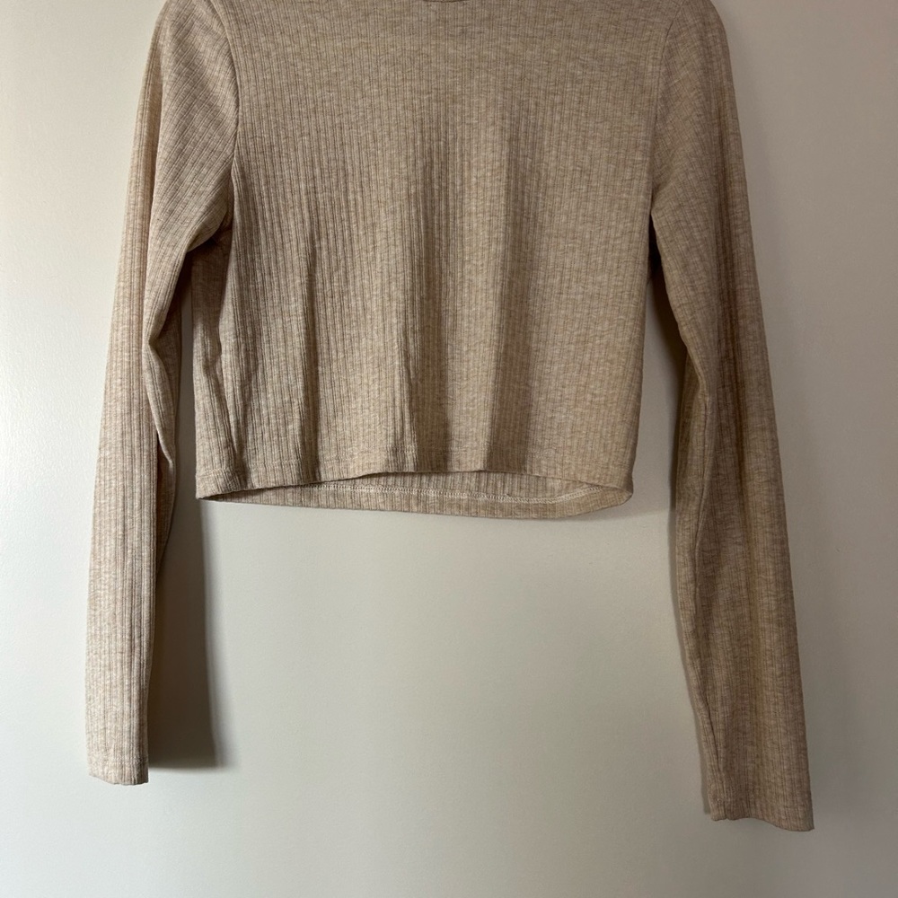 Altar'd State Taupe Ribbed Long Sleeve Top